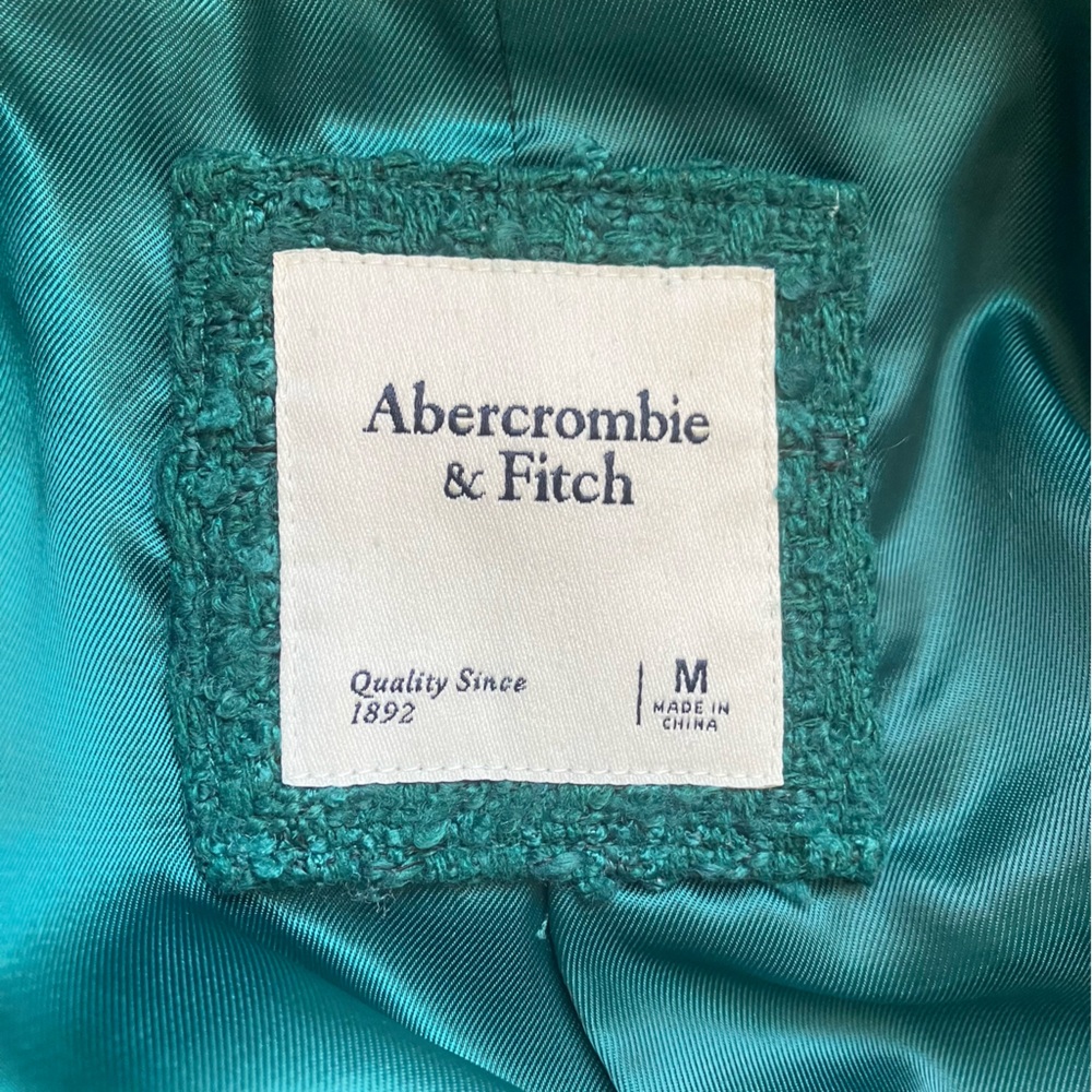 Abercrombie & Fitch Green Tweed Single Breasted Cropped Blazer size Medium - Picture 9 of 10